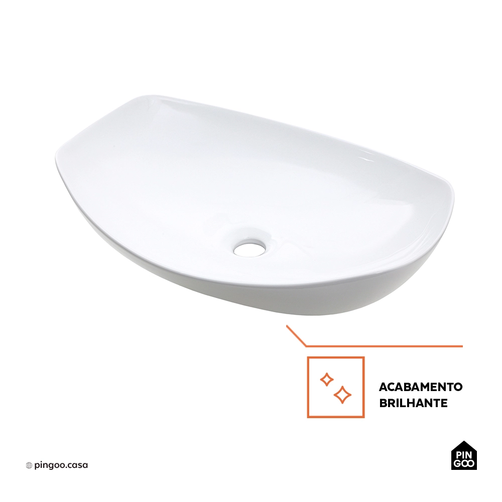 Cuba de Apoio para Banheiro Retangular Louça Cerâmica Petalita - Branco