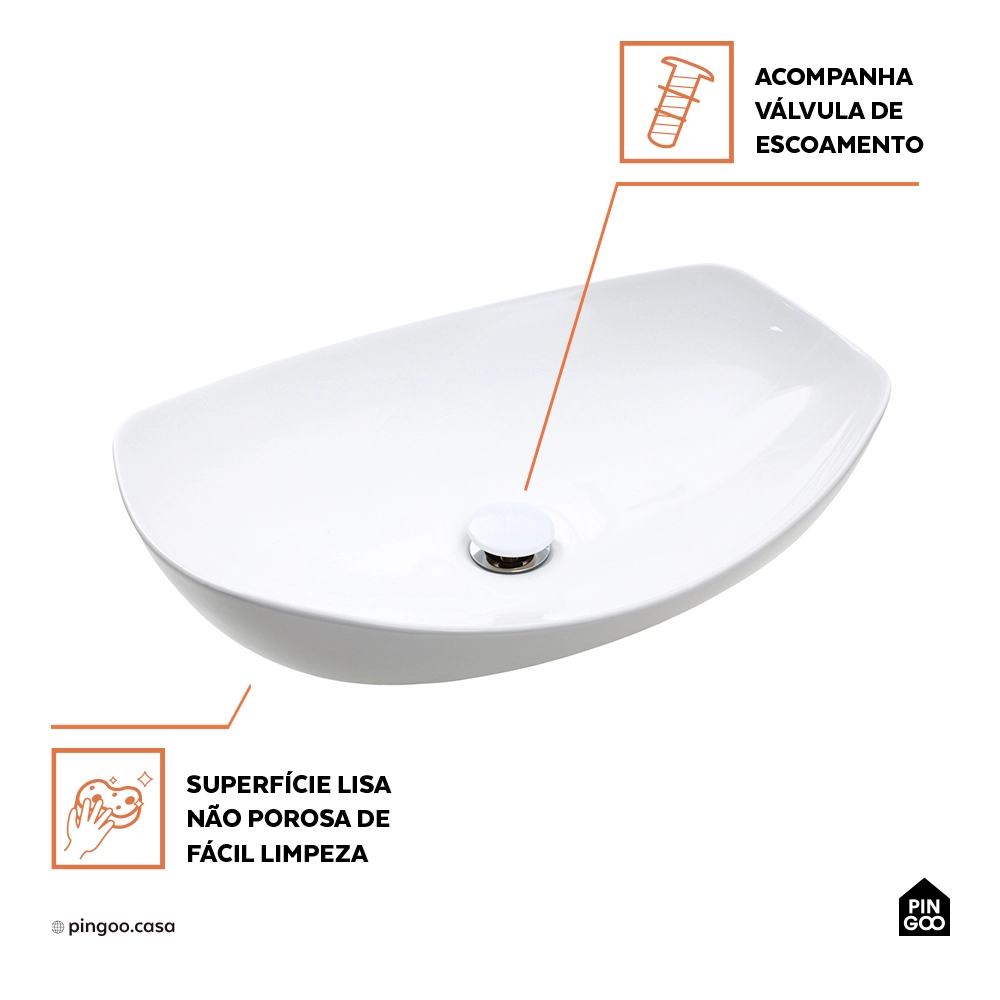 Cuba de Apoio para Banheiro Retangular Louça Cerâmica Petalita - Branco