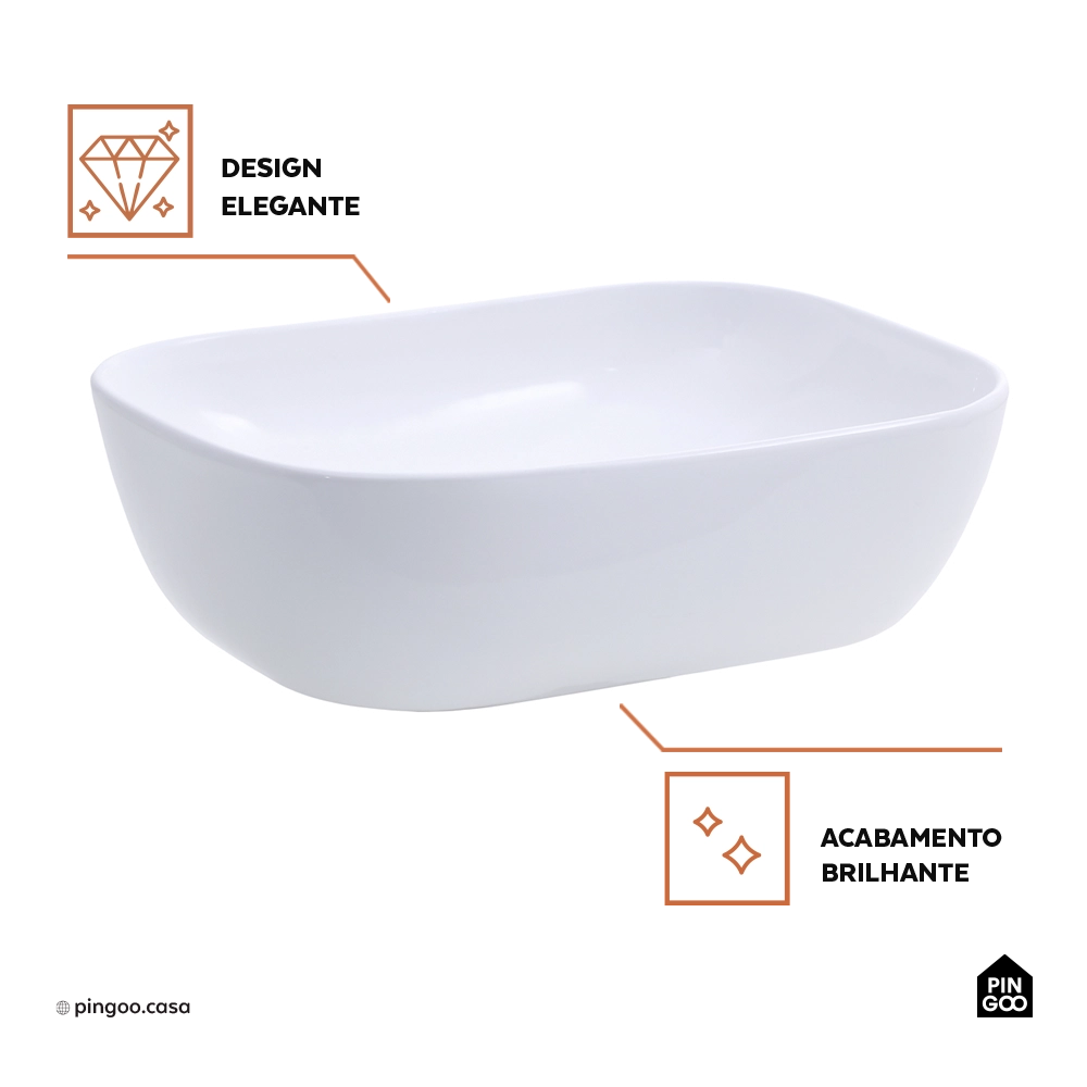 Cuba de Apoio para Banheiro Retangular Louça Cerâmica Adamita Pingoo.casa - Branco