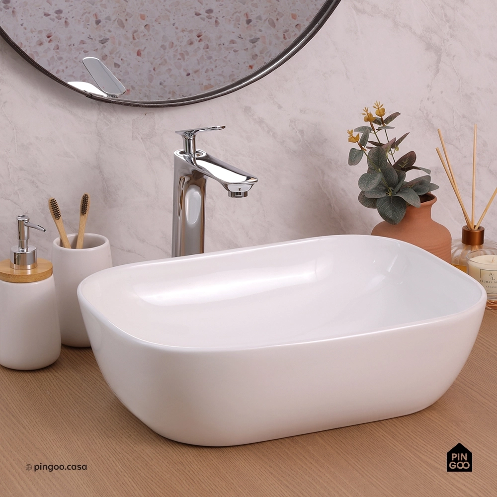 Cuba de Apoio para Banheiro Retangular Louça Cerâmica Adamita Pingoo.casa - Branco