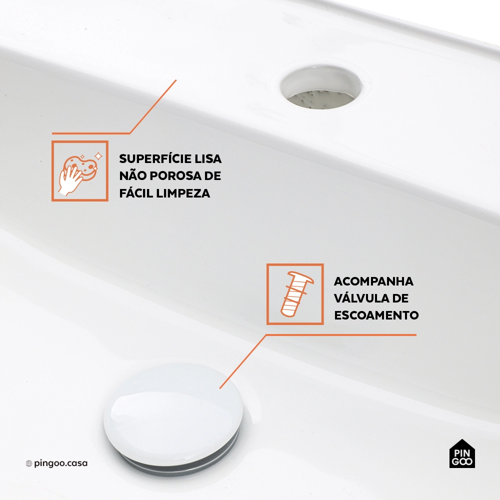 Cuba de Apoio para Banheiro Retangular Louça Cerâmica Clorita Pingoo.casa - Branco