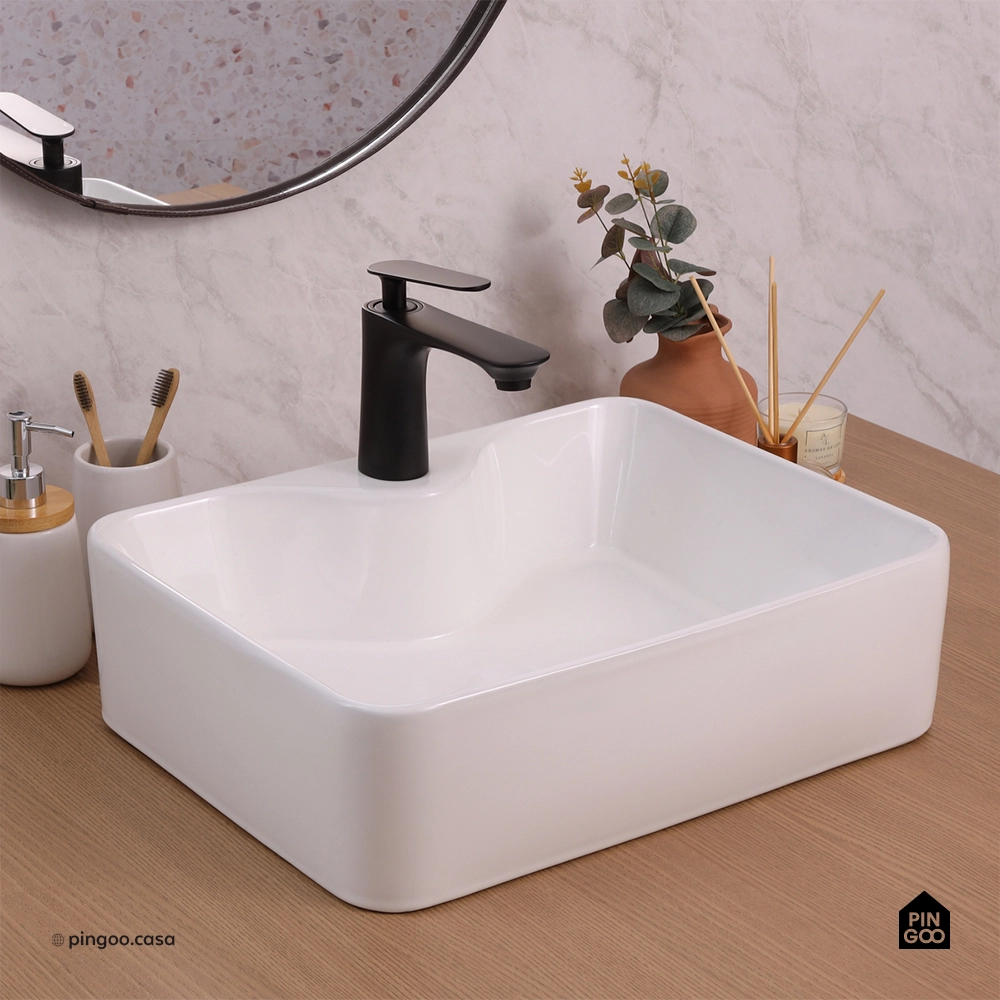 Cuba de Apoio para Banheiro Retangular Louça Cerâmica Cornalina Pingoo.casa - Branco