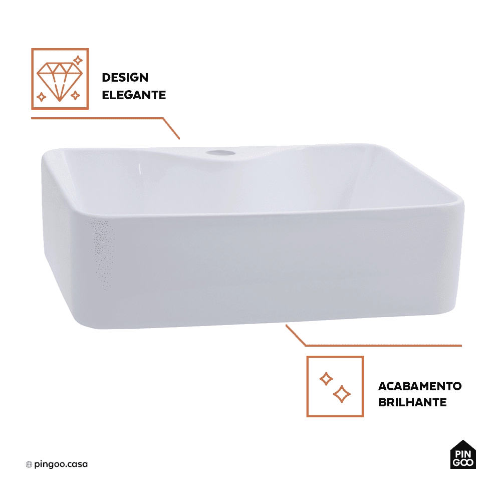 Cuba de Apoio para Banheiro Retangular Louça Cerâmica Cornalina Pingoo.casa - Branco Cuba de Apoio para Banheiro Retangular Louça Cerâmica Cornalina Pingoo.casa - Branco