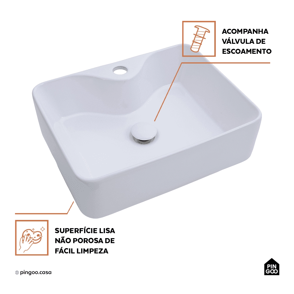 Cuba de Apoio para Banheiro Retangular Louça Cerâmica Cornalina Pingoo.casa - Branco Cuba de Apoio para Banheiro Retangular Louça Cerâmica Cornalina Pingoo.casa - Branco