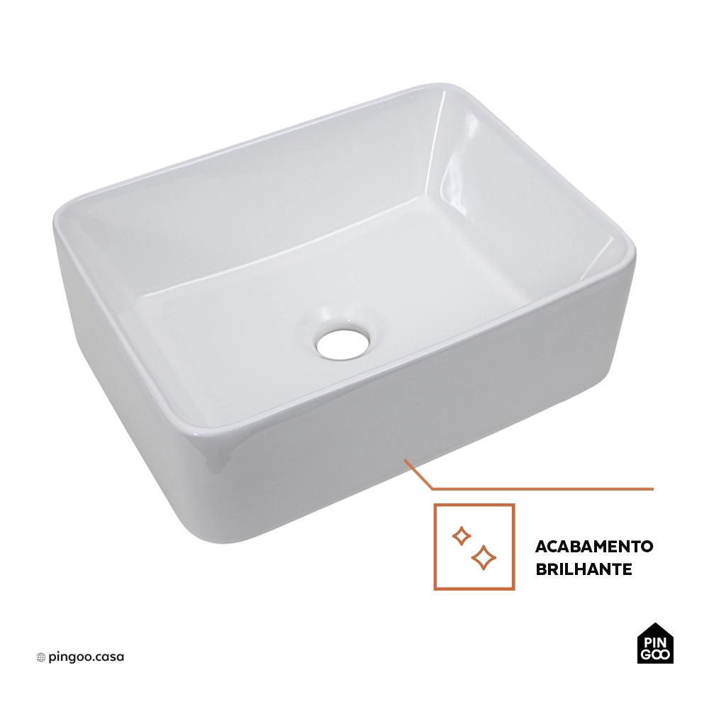 Cuba de Apoio para Banheiro Retangular Louça Cerâmica Galena Pingoo.casa - Branco