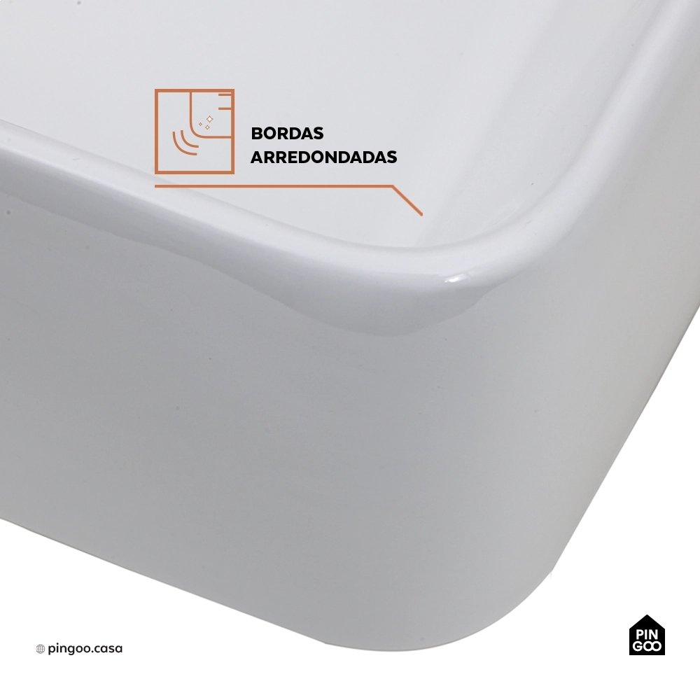 Cuba de Apoio para Banheiro Retangular Louça Cerâmica Galena Pingoo.casa - Branco