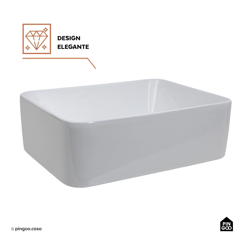 Cuba de Apoio para Banheiro Retangular Louça Cerâmica Galena Pingoo.casa - Branco