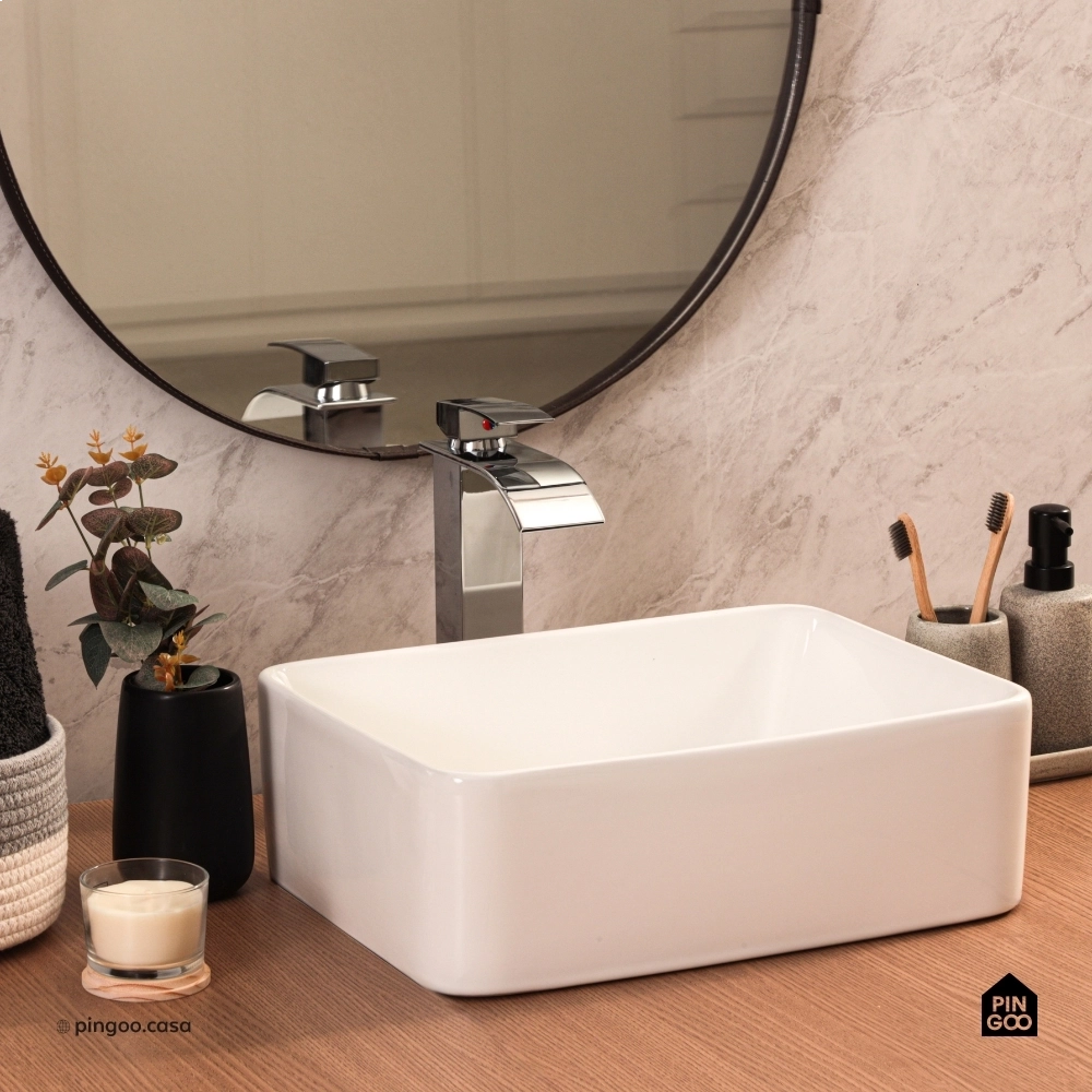 Cuba de Apoio para Banheiro Retangular Louça Cerâmica Galena Pingoo.casa - Branco