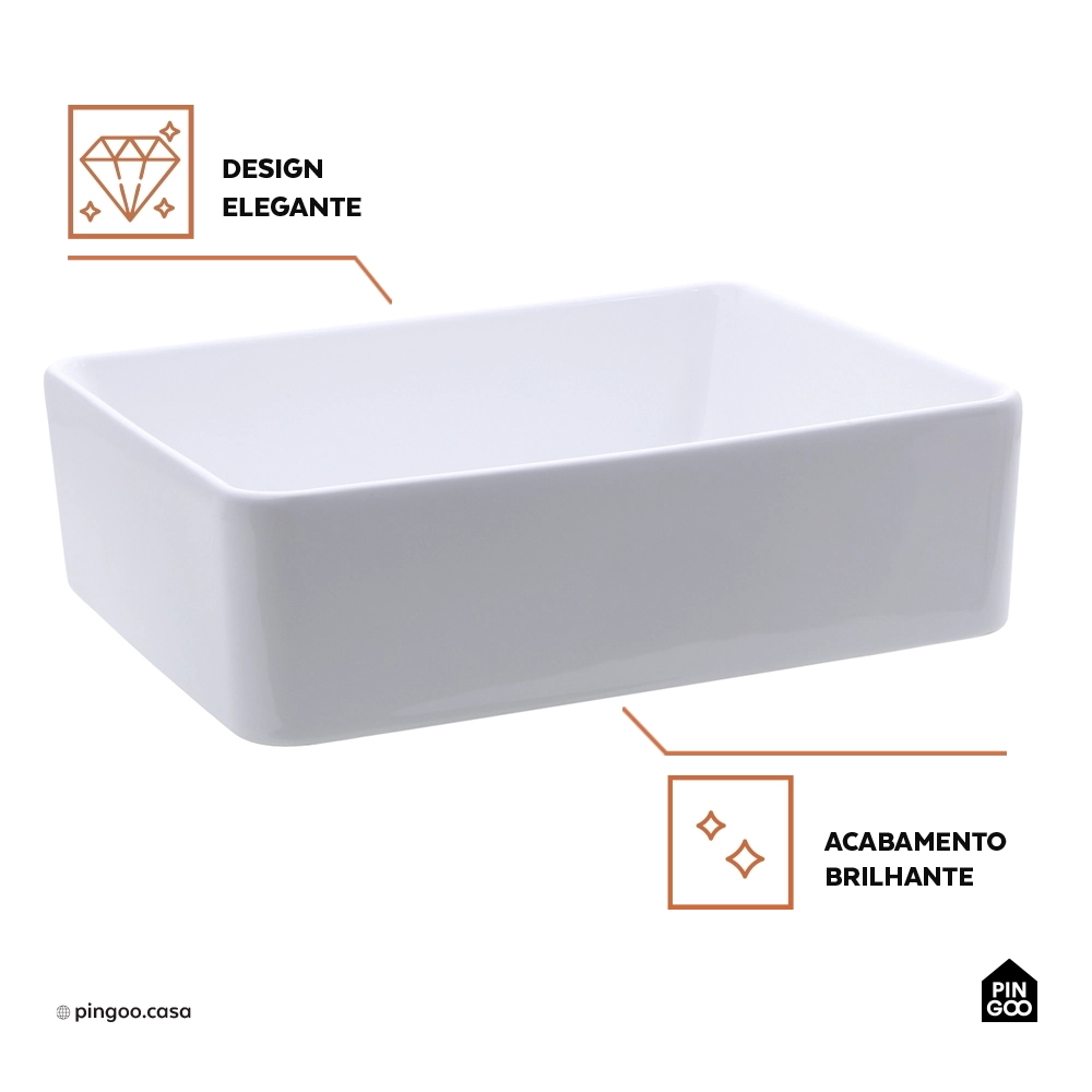Cuba de Apoio para Banheiro Retangular Louça Cerâmica Hematita Pingoo.casa - Branco