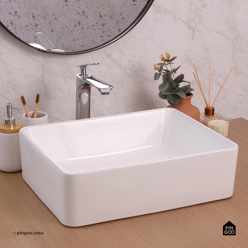Cuba de Apoio para Banheiro Retangular Louça Cerâmica Hematita Pingoo.casa - Branco