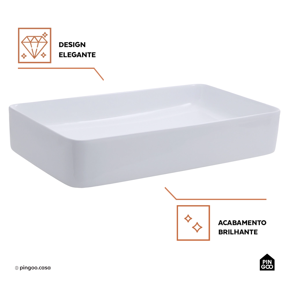 Cuba de Apoio para Banheiro Retangular Louça Cerâmica Roselita Pingoo.casa - Branco