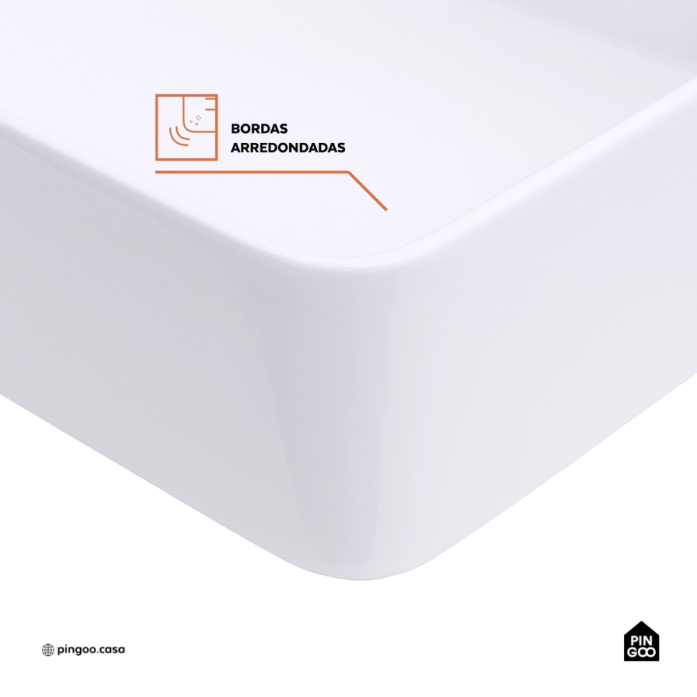 Cuba de Apoio para Banheiro Sem Válvula Retangular Louça Cerâmica Hematita Pingoo.casa - Branco