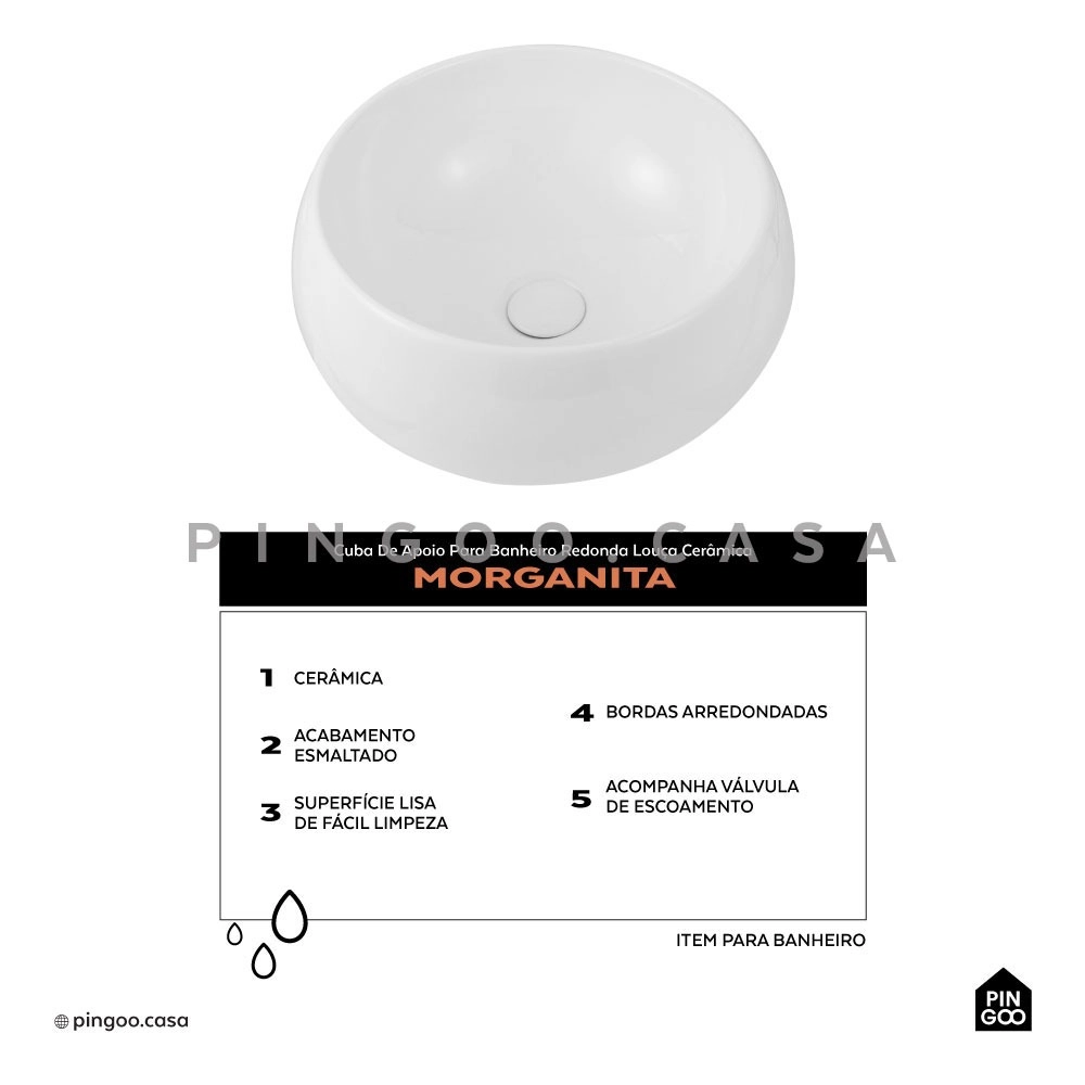 Cuba de Apoio Redonda para Banheiro Louça Cerâmica 41cm Morganita Branco Cuba de Apoio Redonda para Banheiro Louça Cerâmica 41cm Morganita Branco