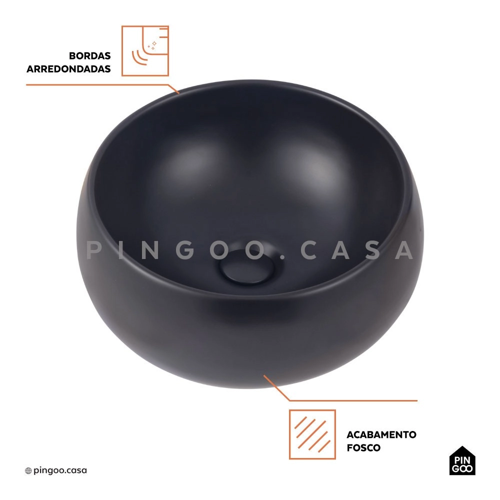 Cuba de Apoio Redonda para Banheiro Louça Cerâmica 41cm Morganita Preto Cuba de Apoio Redonda para Banheiro Louça Cerâmica 41cm Morganita Preto