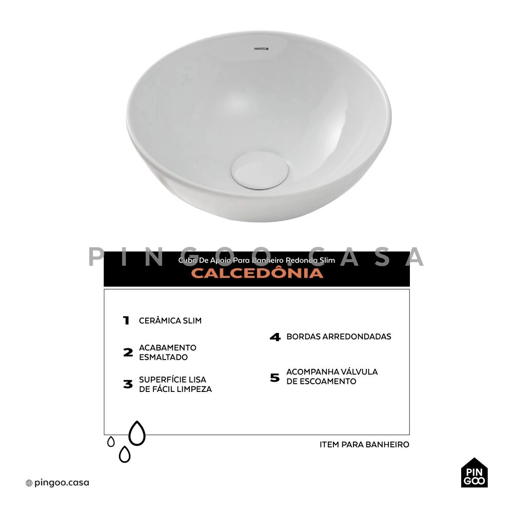 Cuba de Apoio Redonda Slim para Banheiro Louça Cerâmica 28,5cm Calcedônia Branco Cuba de Apoio Redonda Slim para Banheiro Louça Cerâmica 28,5cm Calcedônia Branco