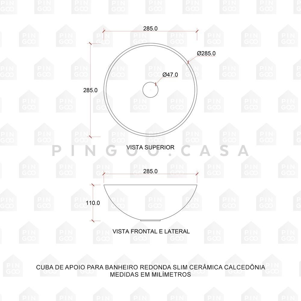 Cuba de Apoio Redonda Slim para Banheiro Louça Cerâmica 28,5cm Calcedônia Branco Cuba de Apoio Redonda Slim para Banheiro Louça Cerâmica 28,5cm Calcedônia Branco