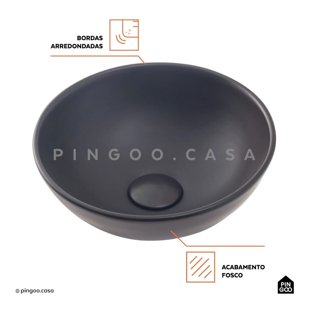Cuba de Apoio Redonda Slim para Banheiro Louça Cerâmica 28,5cm Calcedônia Preto Fosco Cuba de Apoio Redonda Slim para Banheiro Louça Cerâmica 28,5cm Calcedônia Preto Fosco