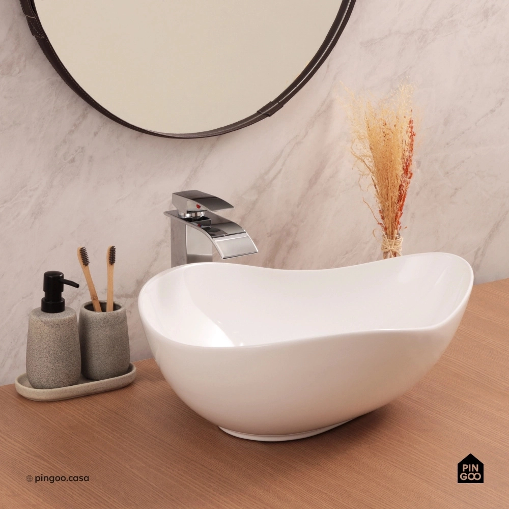 Cuba de Apoio Sem Válvula para Banheiro Oval Louça Cerâmica Ambar - Branco Cuba de Apoio Sem Válvula para Banheiro Oval Louça Cerâmica Ambar - Branco