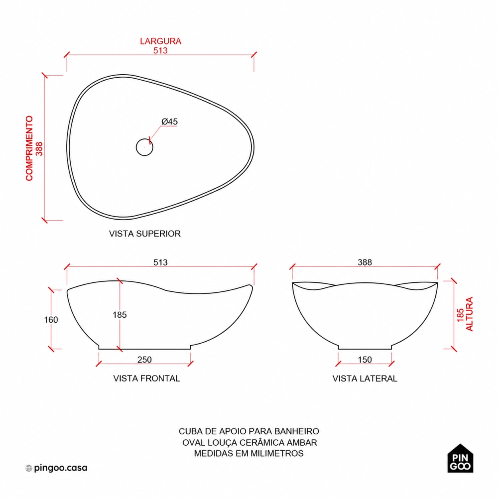 Cuba de Apoio Sem Válvula para Banheiro Oval Louça Cerâmica Ambar - Branco Cuba de Apoio Sem Válvula para Banheiro Oval Louça Cerâmica Ambar - Branco