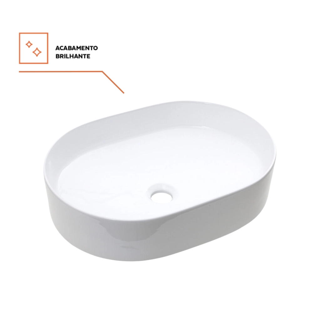 Cuba de Apoio Sem Válvula para Banheiro Oval Louça Cerâmica Neptunita Pingoo.casa - Branco