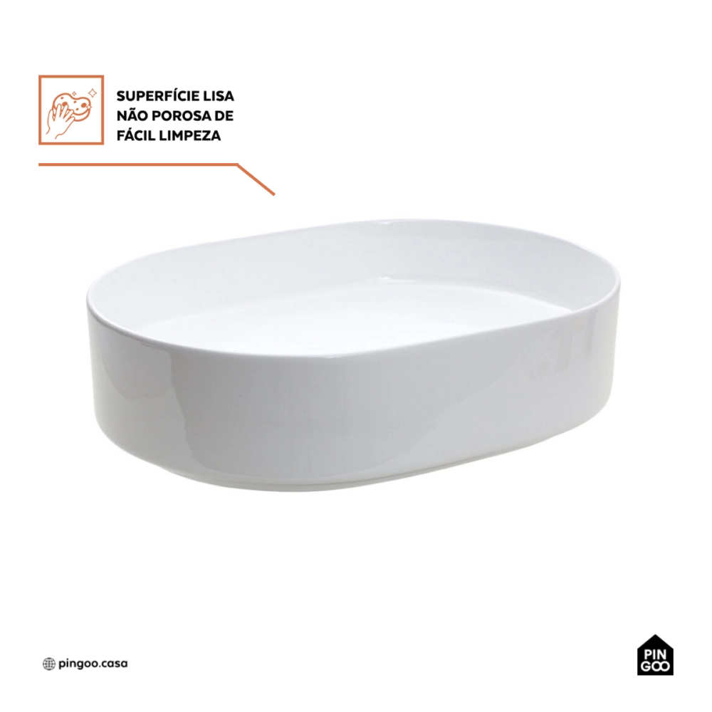 Cuba de Apoio Sem Válvula para Banheiro Oval Louça Cerâmica Neptunita Pingoo.casa - Branco