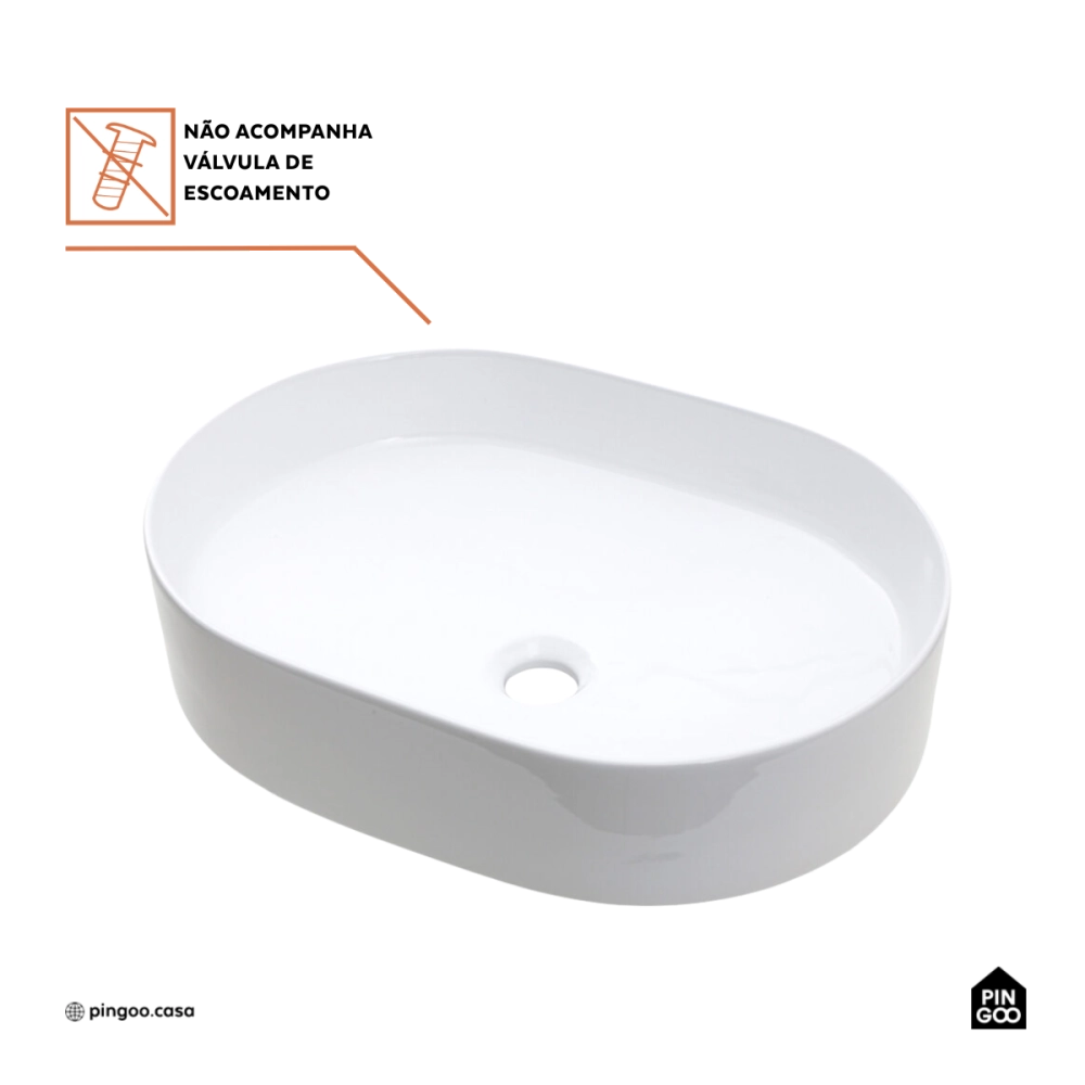 Cuba de Apoio Sem Válvula para Banheiro Oval Louça Cerâmica Neptunita Pingoo.casa - Branco