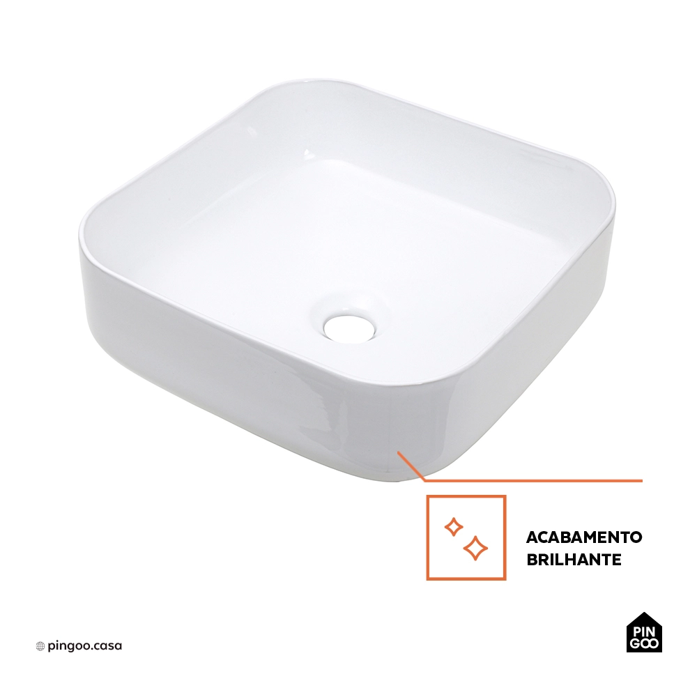 Cuba de Apoio Sem Válvula para Banheiro Quadrada Louça Cerâmica Lazulita Pingoo.casa - Branco