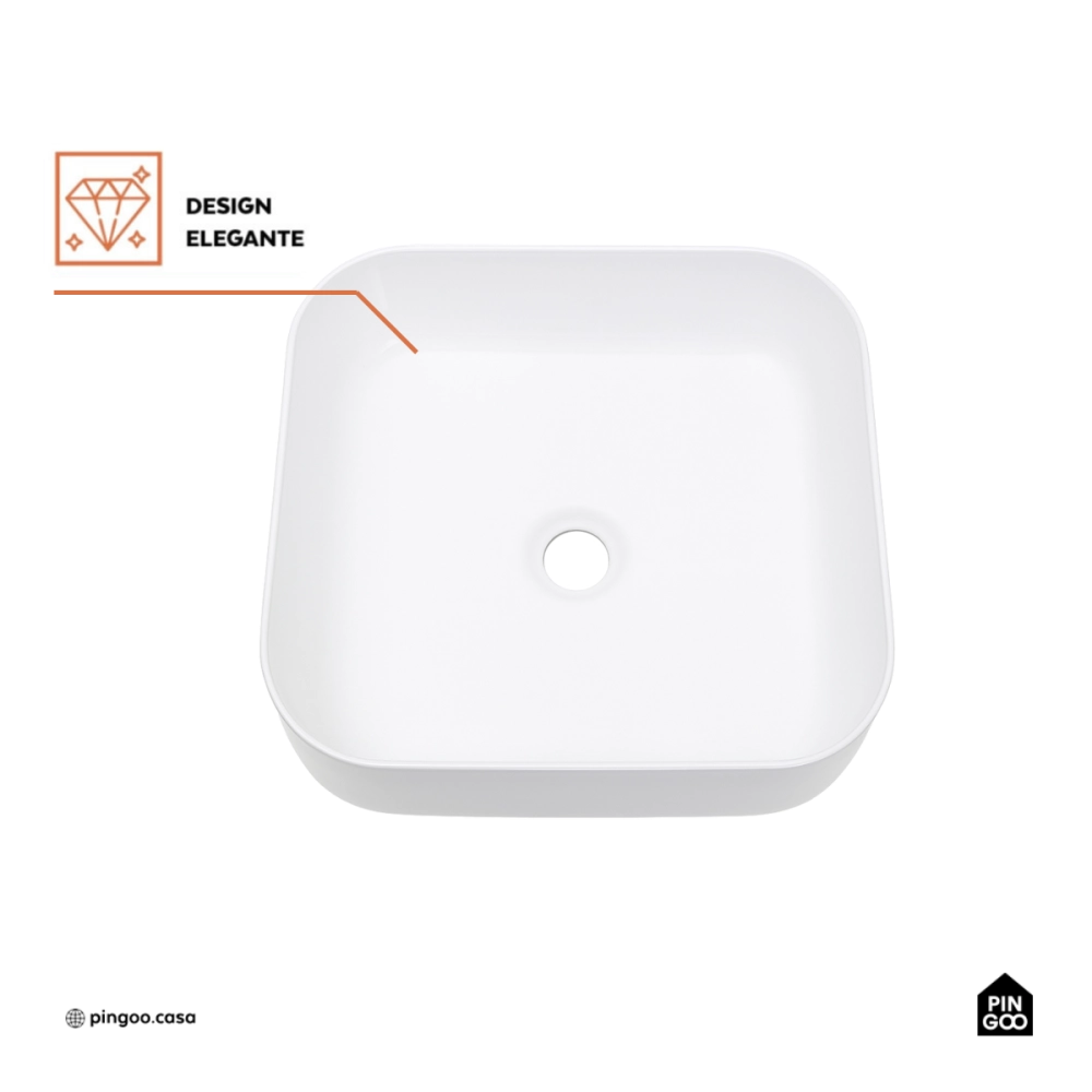 Cuba de Apoio Sem Válvula para Banheiro Quadrada Louça Cerâmica Lazulita Pingoo.casa - Branco