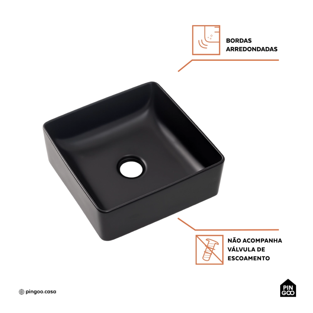 Cuba De Apoio Sem Válvula Para Banheiro Quadrada Slim Cerâmica Crisoprásio Pingoo.Casa - Preto Fosco Cuba De Apoio Sem Válvula Para Banheiro Quadrada Slim Cerâmica Crisoprásio Pingoo.Casa - Preto Fosco