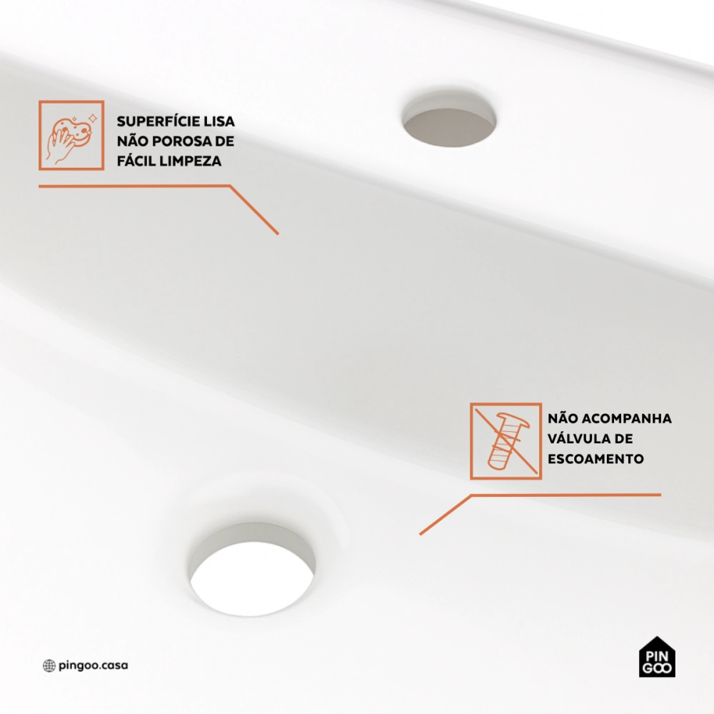 Cuba de Apoio Sem Válvula para Banheiro Retangular Louça Cerâmica Clorita Pingoo.casa - Branco