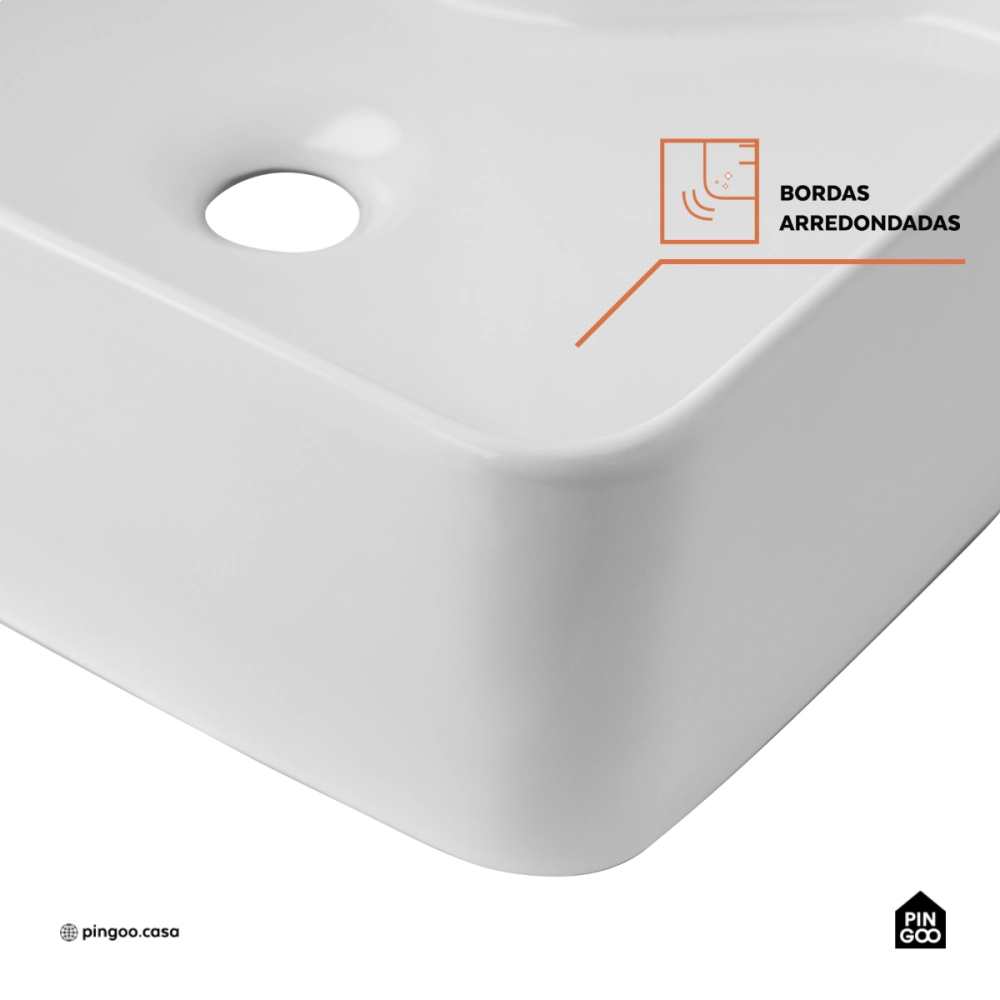 Cuba de Apoio sem válvula para Banheiro Retangular Louça Cerâmica Cornalina Pingoo.casa - Branco