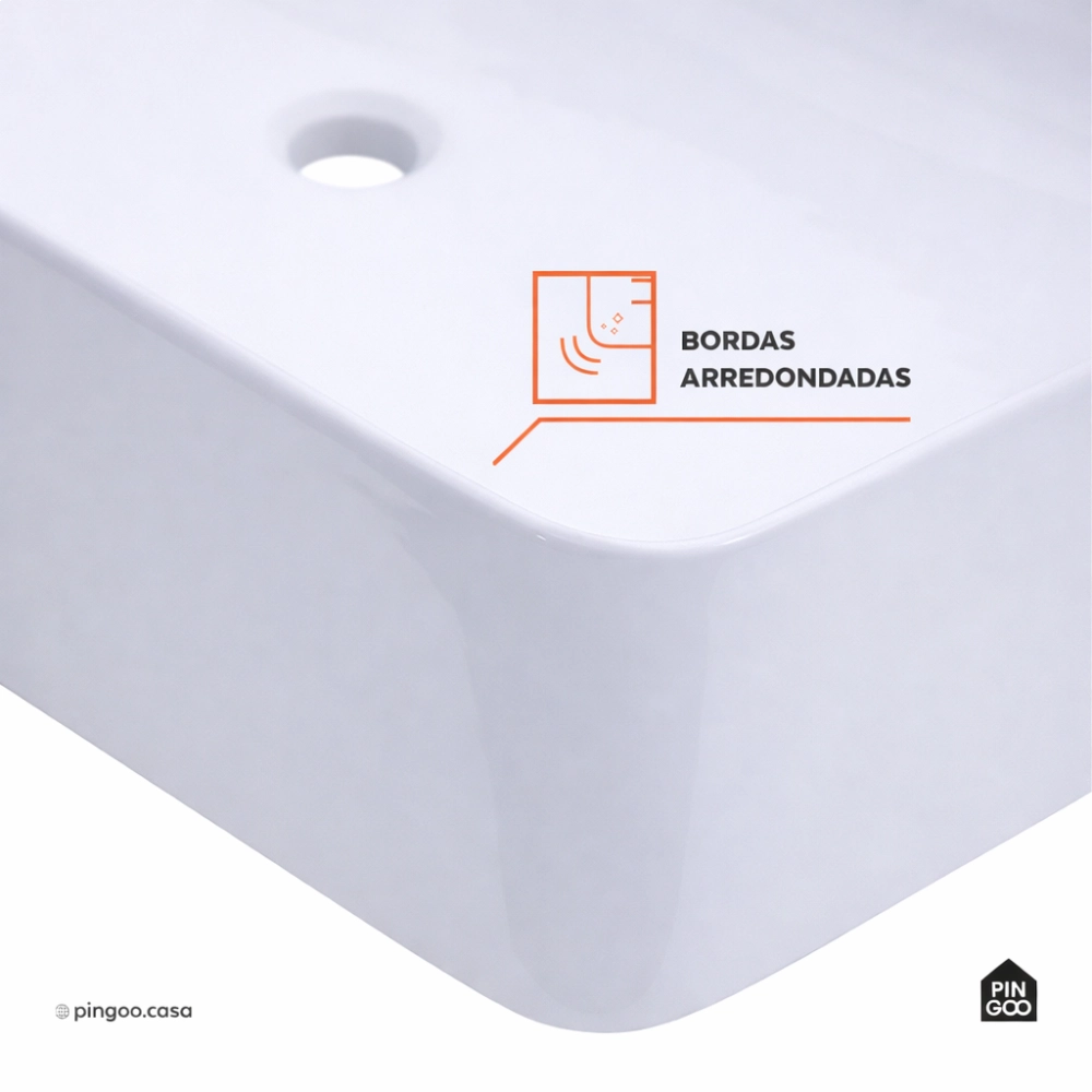 Cuba de Apoio Sem Válvula para Banheiro Retangular Louça Cerâmica Roselita Pingoo.casa - Branco