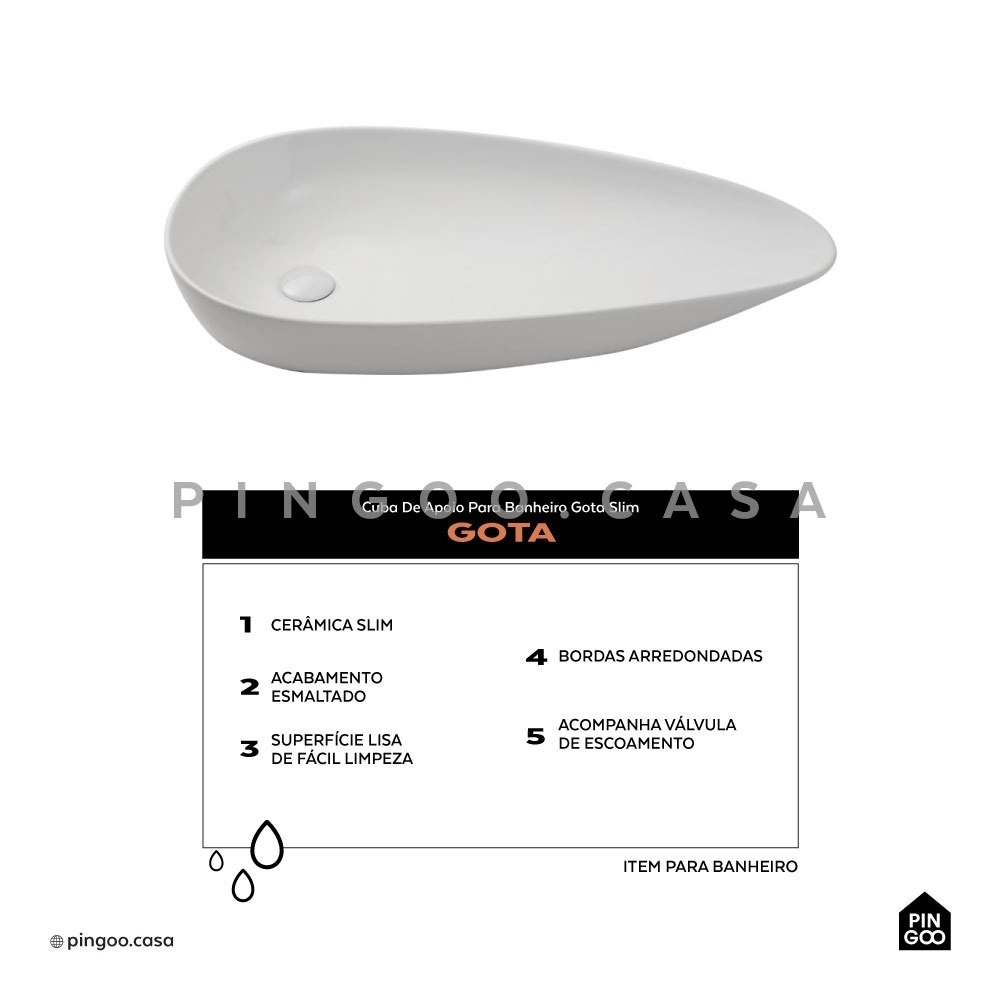 Cuba de Apoio Slim para Banheiro Louça Cerâmica 76,5x42,5cm Gota Branco Cuba de Apoio Slim para Banheiro Louça Cerâmica 76,5x42,5cm Gota Branco