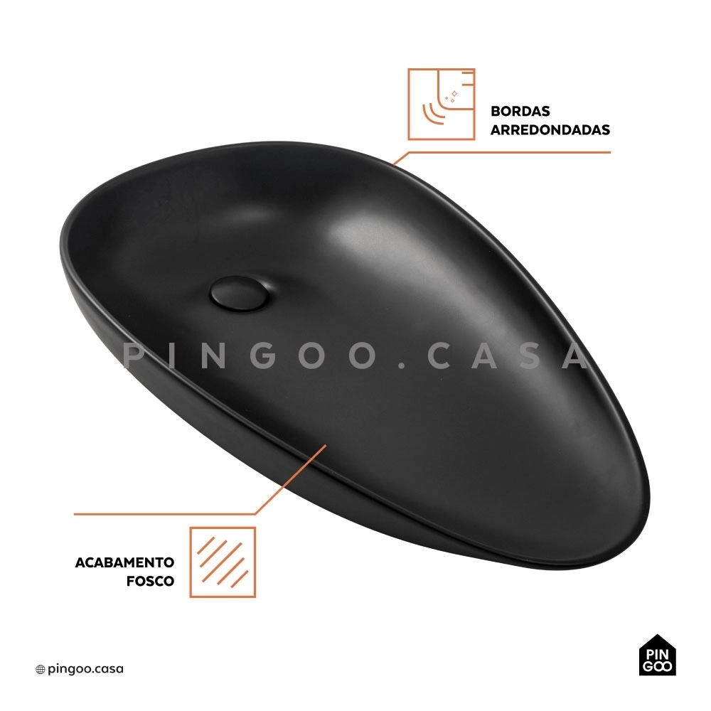 Cuba de Apoio Slim para Banheiro Louça Cerâmica Gota - Preto Fosco