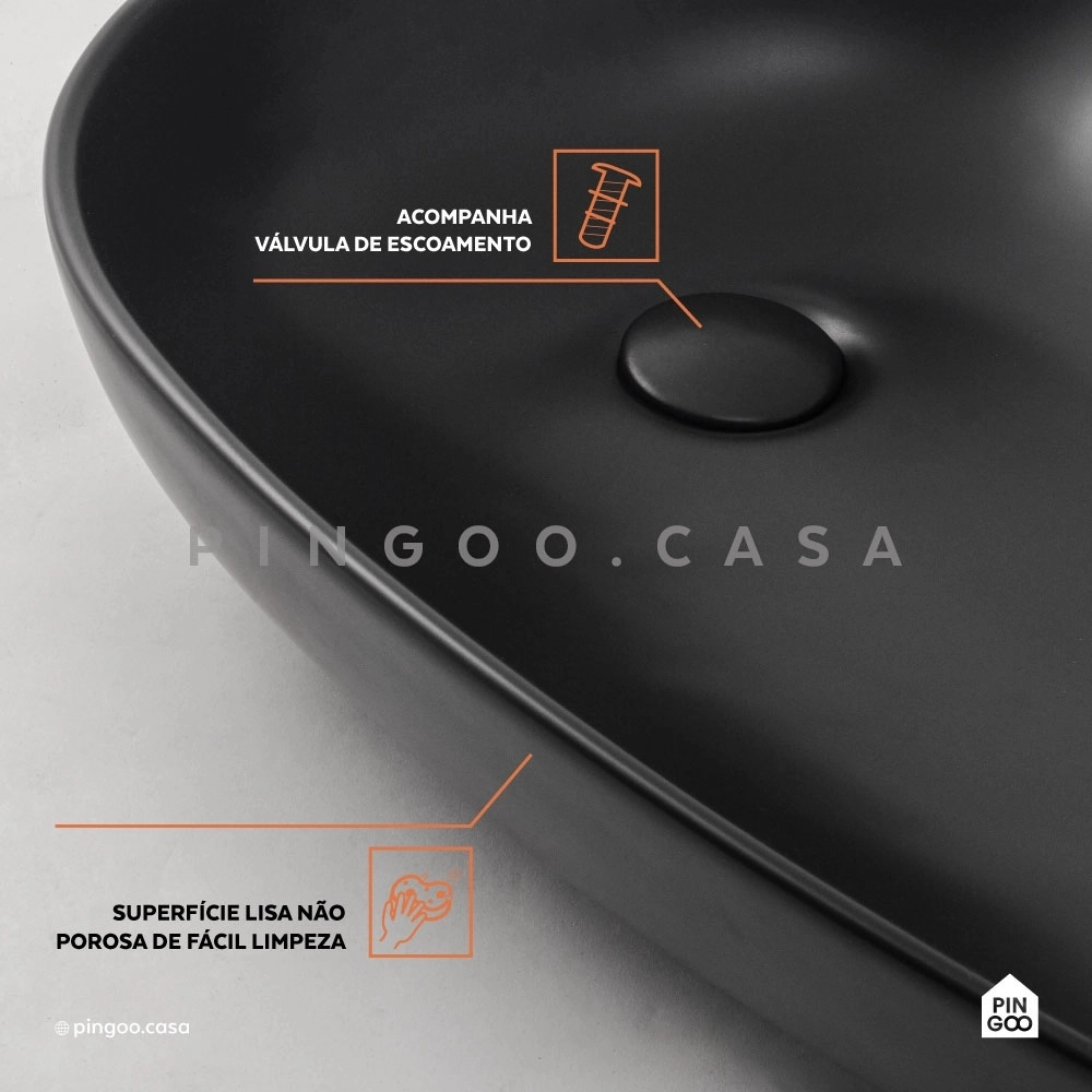 Cuba de Apoio Slim para Banheiro Louça Cerâmica Gota - Preto Fosco