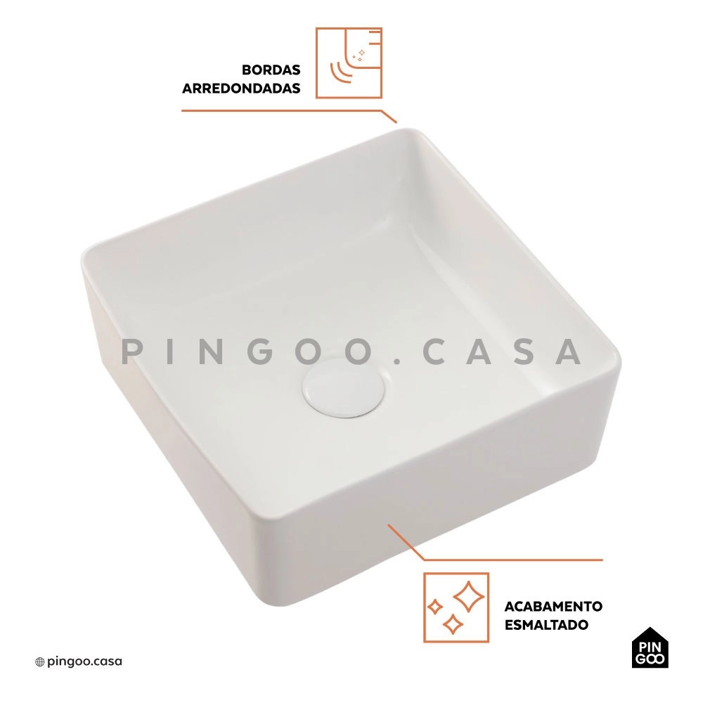 Cuba de Apoio Slim Quadrada para Banheiro Louça Cerâmica 31,5x31cm Crisoprásio Branco Cuba de Apoio Slim Quadrada para Banheiro Louça Cerâmica 31,5x31cm Crisoprásio Branco