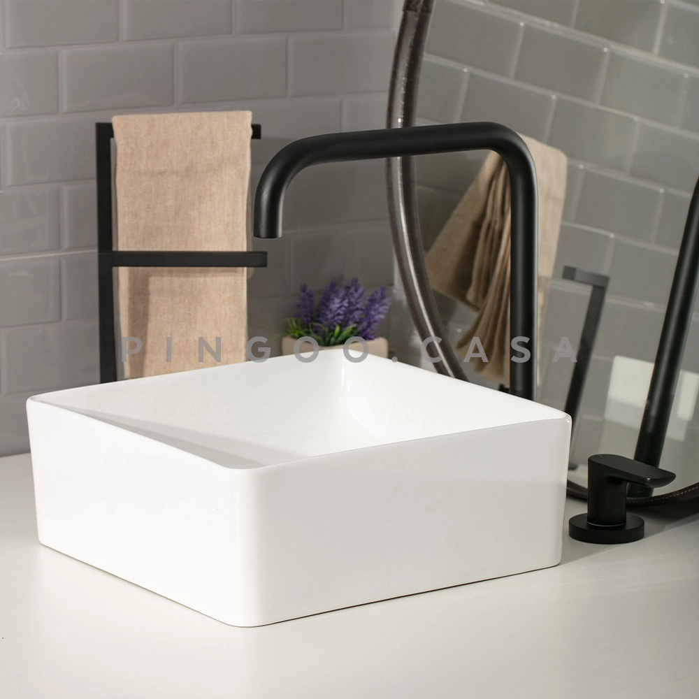Cuba de Apoio Slim Quadrada para Banheiro Louça Cerâmica 31,5x31cm Crisoprásio Branco Cuba de Apoio Slim Quadrada para Banheiro Louça Cerâmica 31,5x31cm Crisoprásio Branco