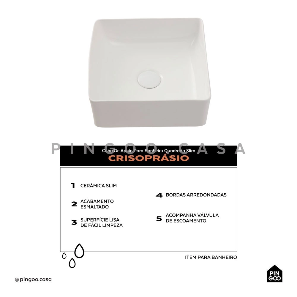 Cuba de Apoio Slim Quadrada para Banheiro Louça Cerâmica 31,5x31cm Crisoprásio Branco Cuba de Apoio Slim Quadrada para Banheiro Louça Cerâmica 31,5x31cm Crisoprásio Branco