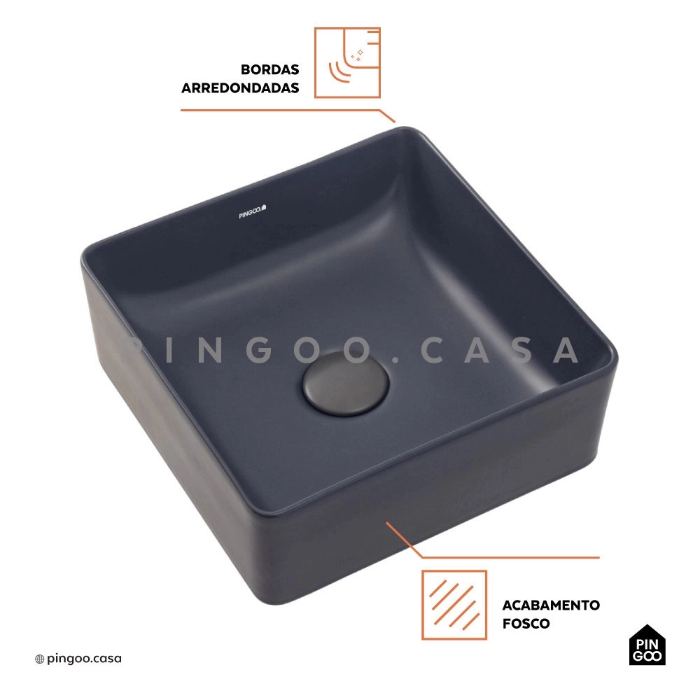 Cuba de Apoio Slim Quadrada para Banheiro Louça Cerâmica 31,5x31cm Crisoprásio Cinza Fosco