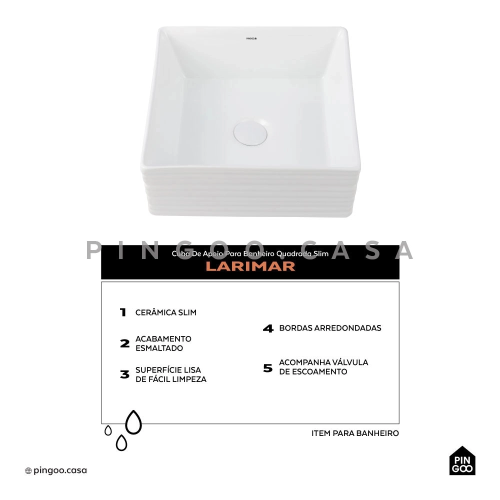 Cuba de Apoio Slim Quadrada para Banheiro Louça Cerâmica 38x37,5cm Larimar Branco Cuba de Apoio Slim Quadrada para Banheiro Louça Cerâmica 38x37,5cm Larimar Branco