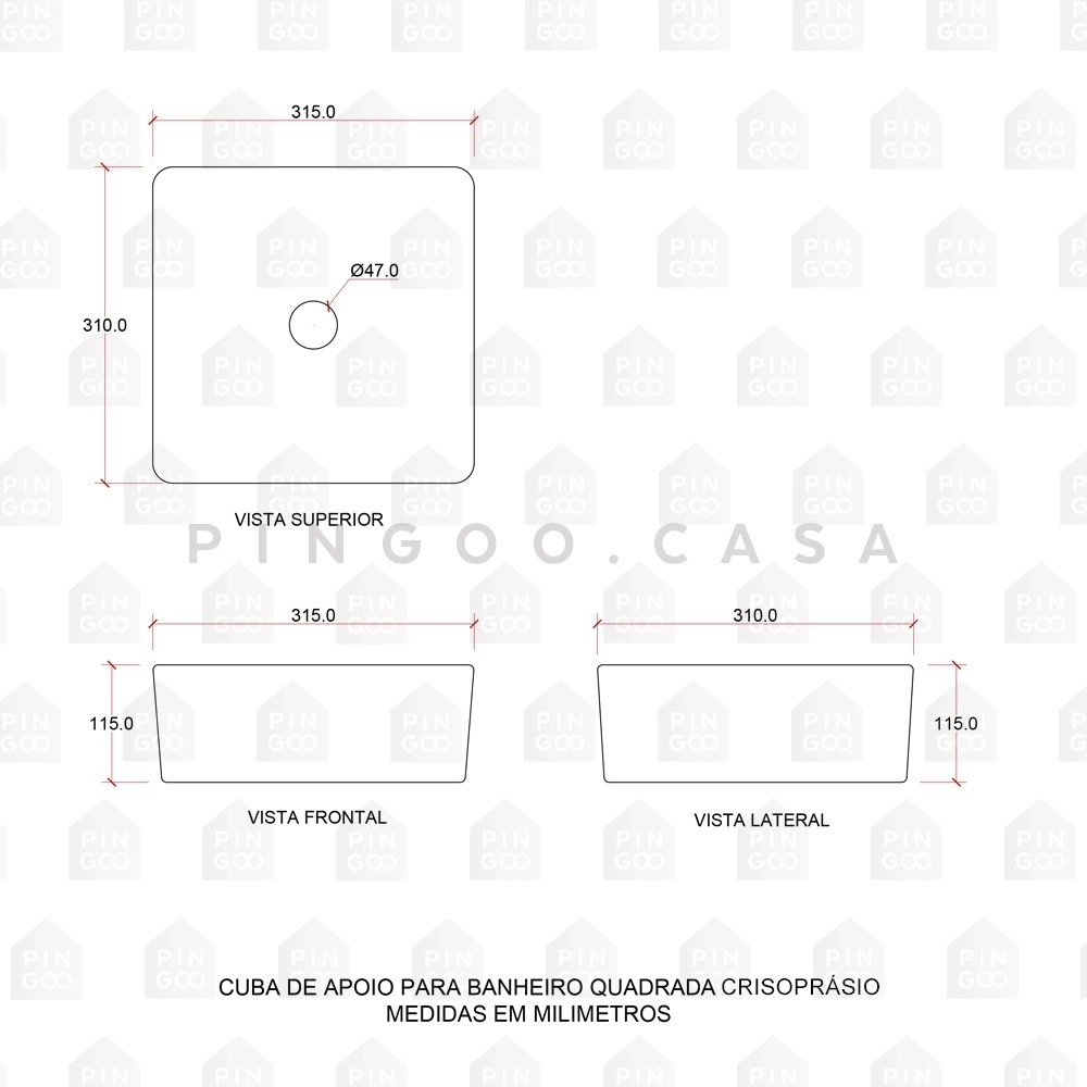 Cuba de Apoio Slim Quadrada para Banheiro Louça Cerâmica Crisoprásio - Preto Fosco Cuba de Apoio Slim Quadrada para Banheiro Louça Cerâmica Crisoprásio - Preto Fosco