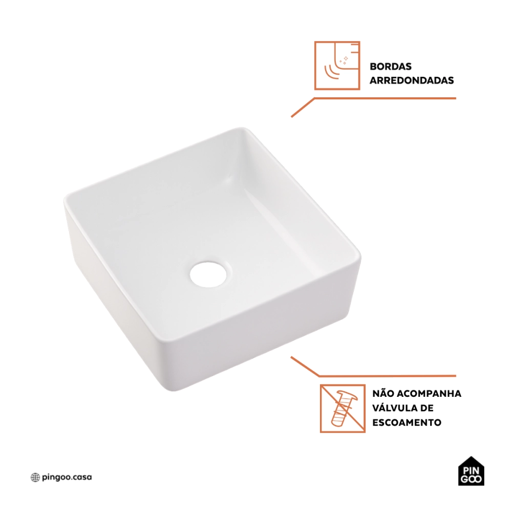 Cuba de Apoio Slim Quadrada sem Válvula para Banheiro Louça Cerâmica 31x31,5cm Crisoprásio Pingoo.casa - Branco Cuba de Apoio Slim Quadrada sem Válvula para Banheiro Louça Cerâmica 31x31,5cm Crisoprásio Pingoo.casa - Branco