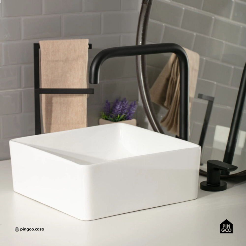 Cuba de Apoio Slim Quadrada sem Válvula para Banheiro Louça Cerâmica 31x31,5cm Crisoprásio Pingoo.casa - Branco Cuba de Apoio Slim Quadrada sem Válvula para Banheiro Louça Cerâmica 31x31,5cm Crisoprásio Pingoo.casa - Branco