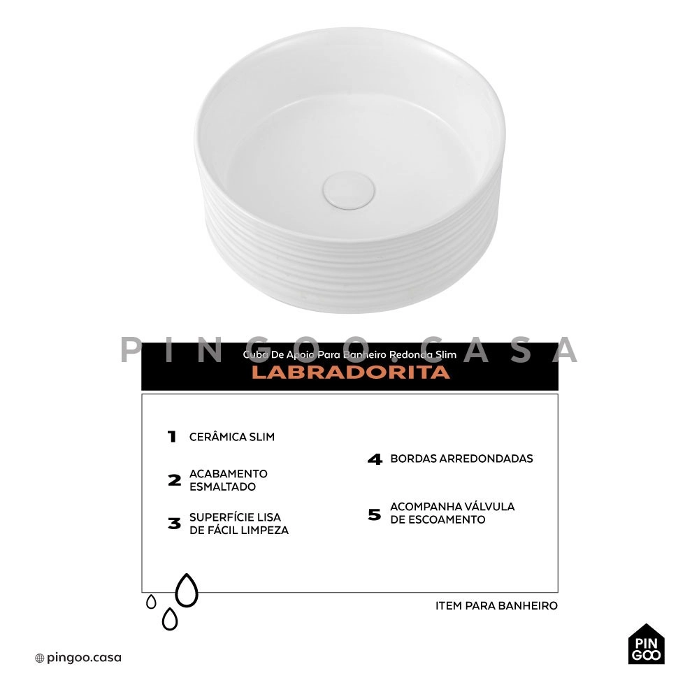 Cuba de Apoio Slim Redonda para Banheiro Louça Cerâmica 38cm Labradorita Branco Cuba de Apoio Slim Redonda para Banheiro Louça Cerâmica 38cm Labradorita Branco