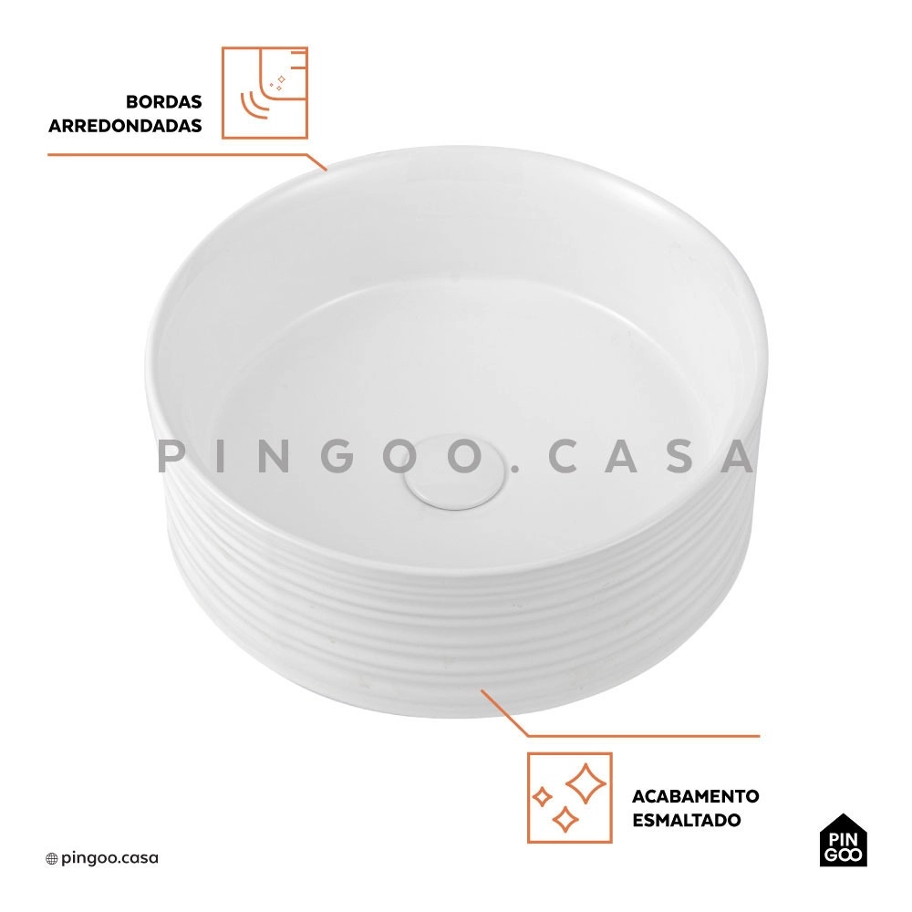 Cuba de Apoio Slim Redonda para Banheiro Louça Cerâmica 38cm Labradorita Branco Cuba de Apoio Slim Redonda para Banheiro Louça Cerâmica 38cm Labradorita Branco