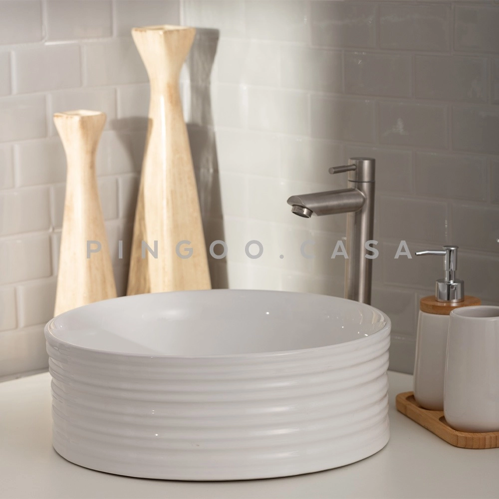 Cuba de Apoio Slim Redonda para Banheiro Louça Cerâmica 38cm Labradorita Branco Cuba de Apoio Slim Redonda para Banheiro Louça Cerâmica 38cm Labradorita Branco
