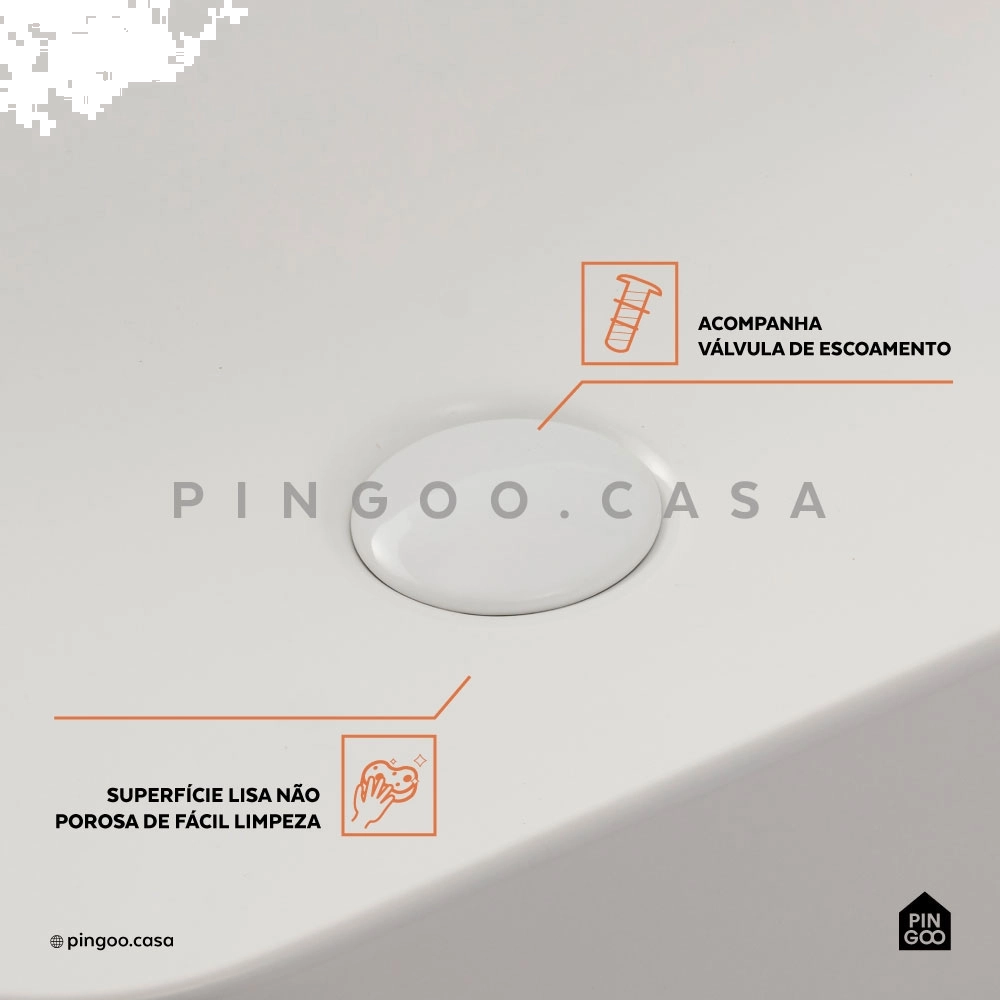 Cuba de Apoio Slim Retangular para Banheiro Louça Cerâmica 50,5x39,5cm Fluorita Branco