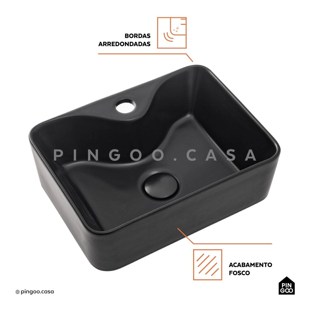 Cuba de Apoio Slim Retangular para Banheiro Louça Cerâmica 40x30cm Cornalina Preto Fosco Cuba de Apoio Slim Retangular para Banheiro Louça Cerâmica 40x30cm Cornalina Preto Fosco
