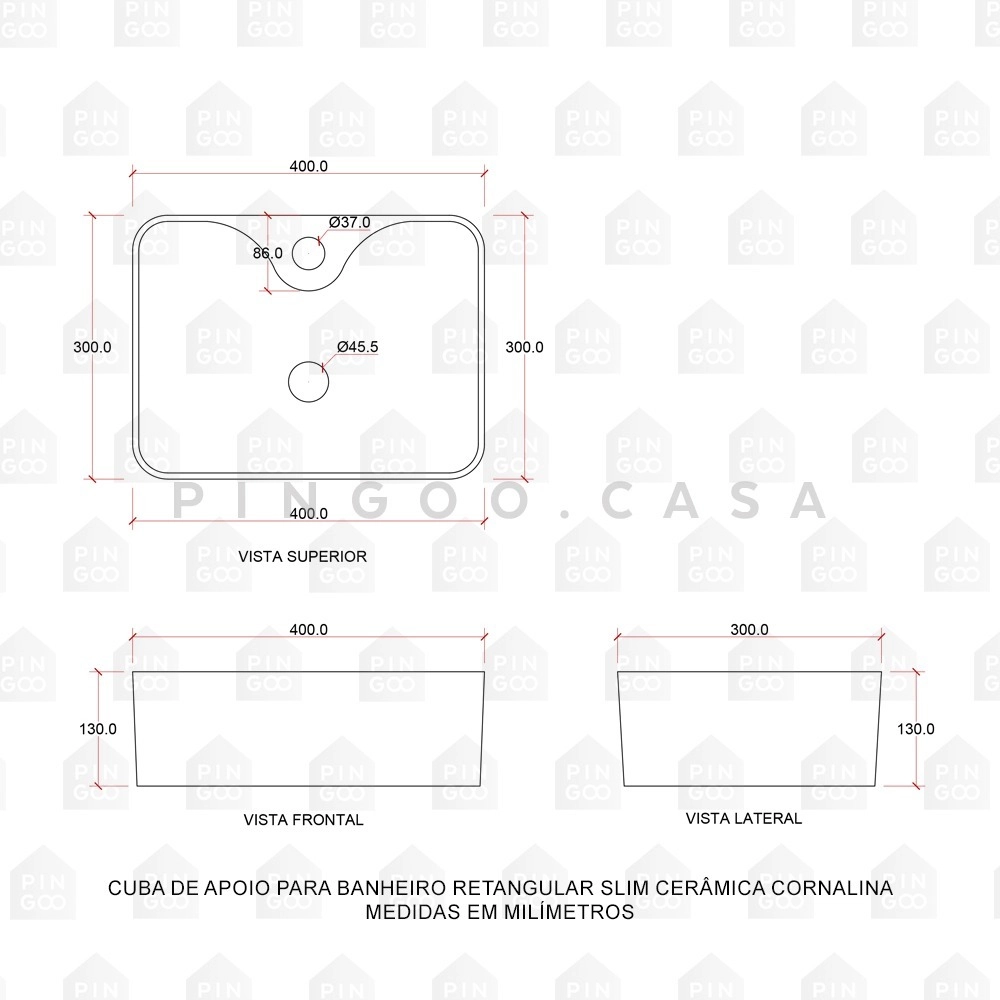 Cuba de Apoio Slim Retangular para Banheiro Louça Cerâmica 40x30cm Cornalina Preto Fosco Cuba de Apoio Slim Retangular para Banheiro Louça Cerâmica 40x30cm Cornalina Preto Fosco