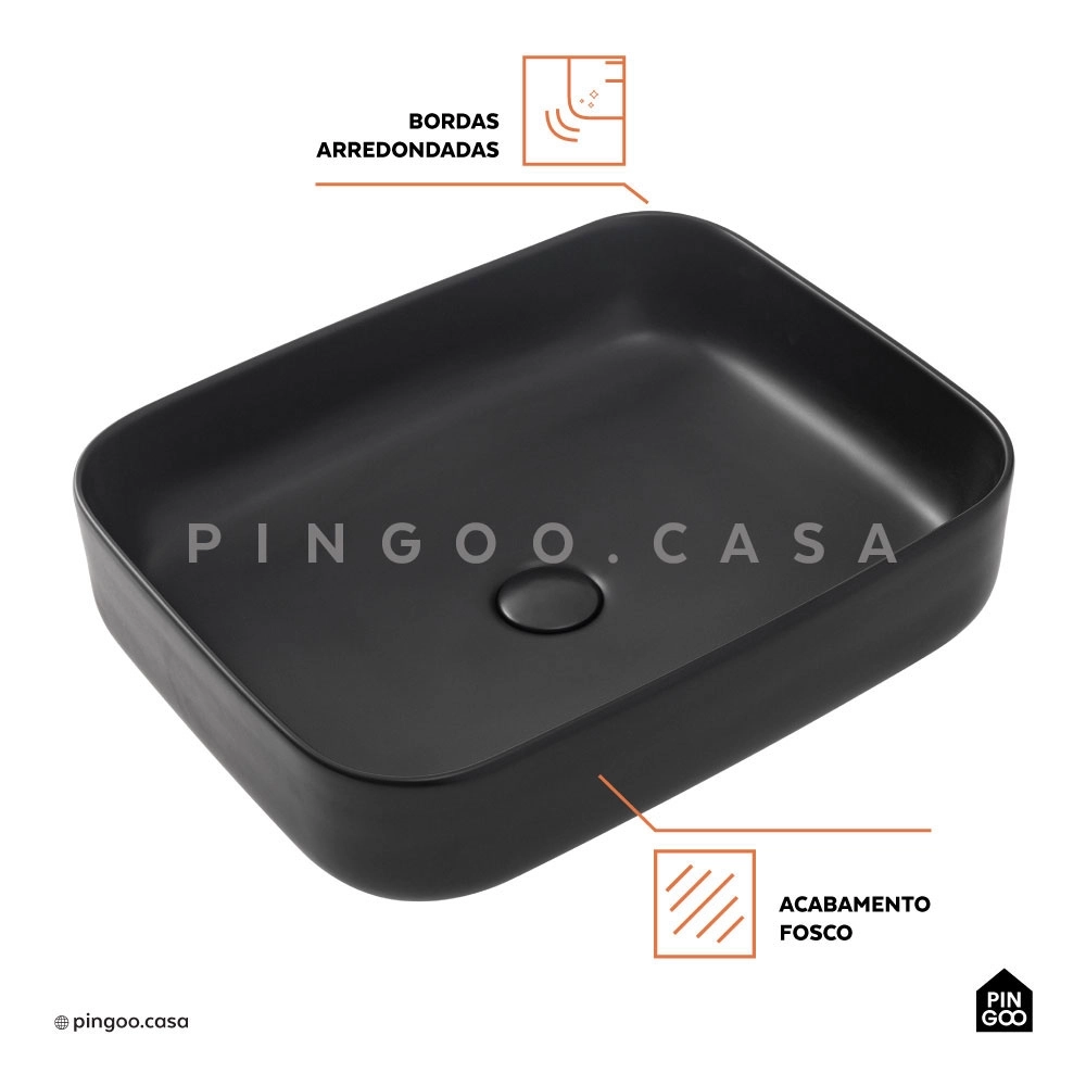 Cuba de Apoio Slim Retangular para Banheiro Louça Cerâmica 50,5x39,5cm Fluorita Preto Fosco Cuba de Apoio Slim Retangular para Banheiro Louça Cerâmica 50,5x39,5cm Fluorita Preto Fosco